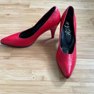 Vintage Red Ostrich Leather Heels